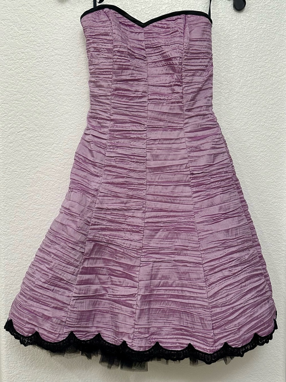Lilac Strapless Party Dress with Black Trim